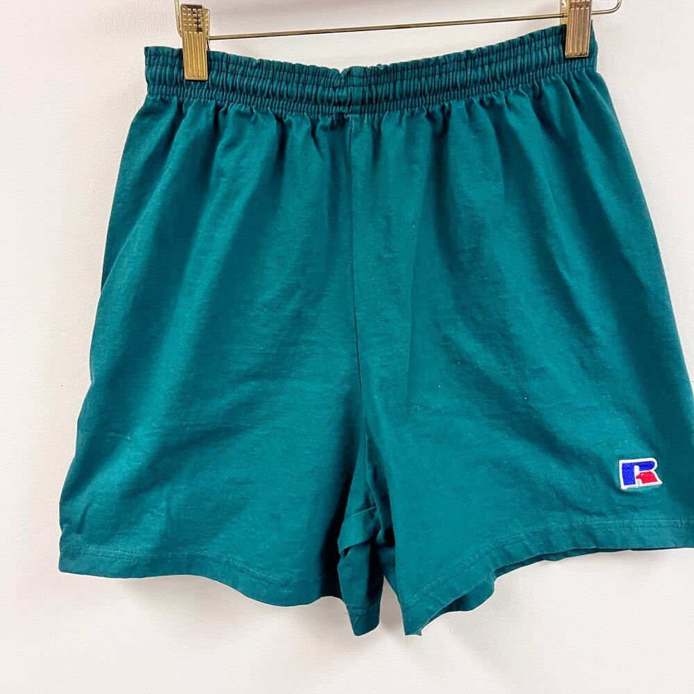 Vintage Men's Russel Athletics 100% Cotton jersey gym shorts Medium Green